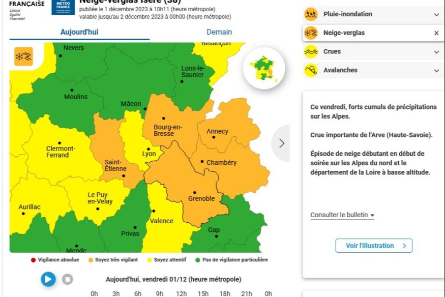 L'Isère en vigilance orange neige-verglas